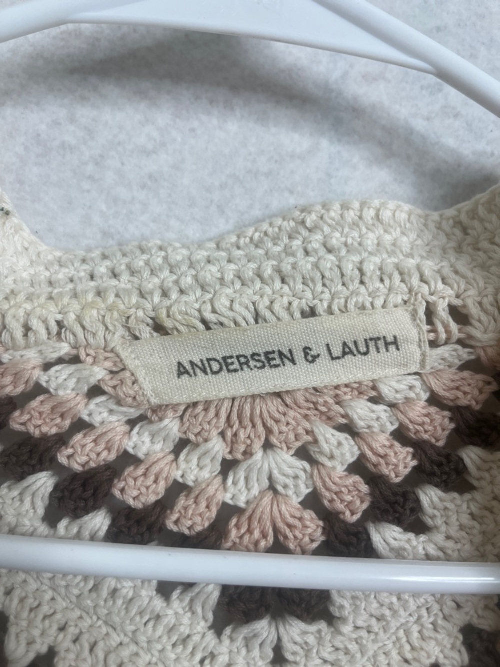 Boho Crochet Open-Front Sweater Cardigan - Cream and Brown - Picture 2 of 4